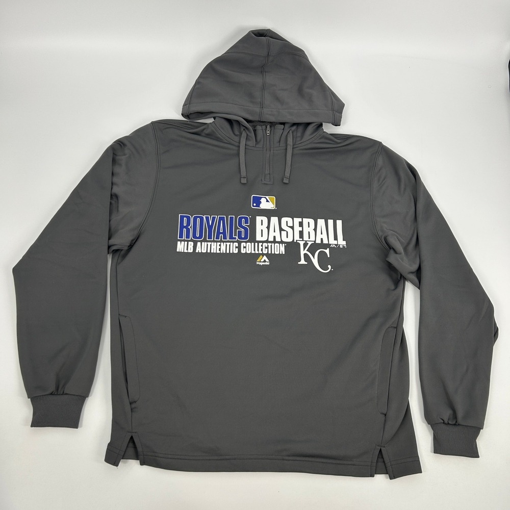 Kansas City Royals Hoodie Men's M Gray Majestic Baseball MLB Pullover 1/4 Zip